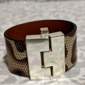 leighelena leather bracelet,wide cuff jigsaw, exotic leather.